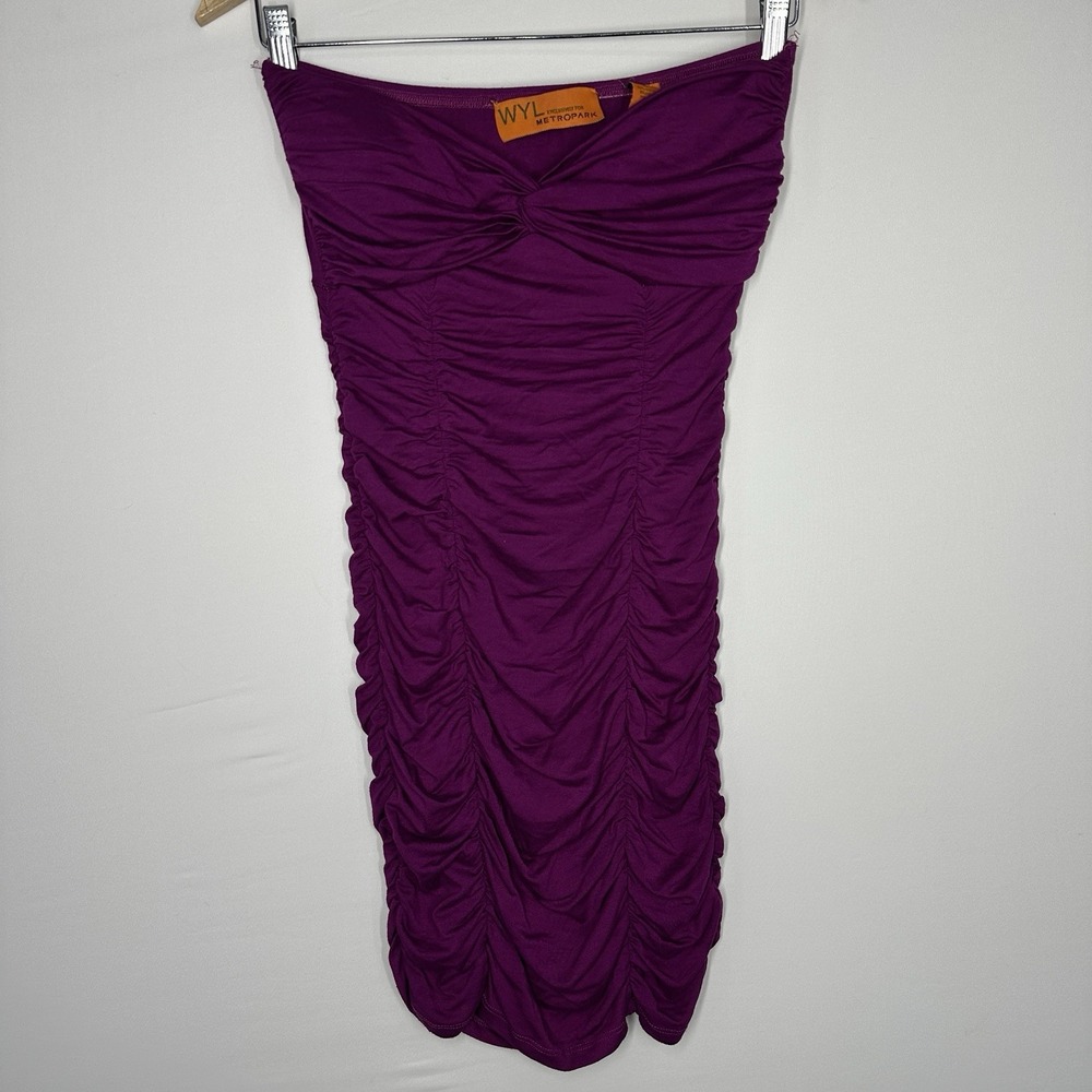 WYL Metropark strapless dress all-over ruching purple Bodycon medium Y2K Club